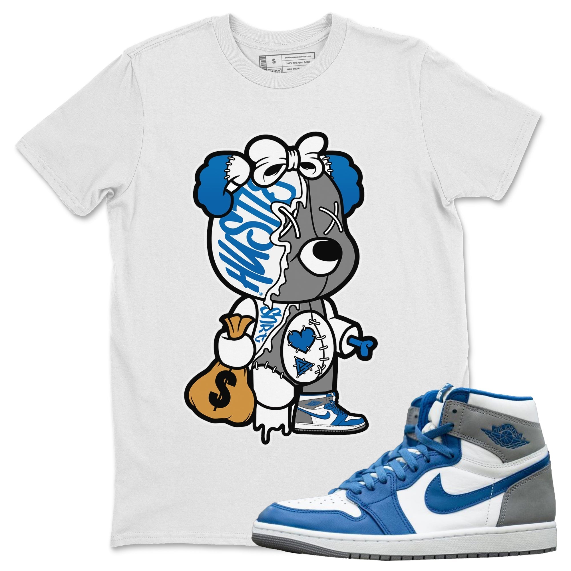 Stitched Hustle Bear Unisex Tops - Air Jordan 1 True Blue