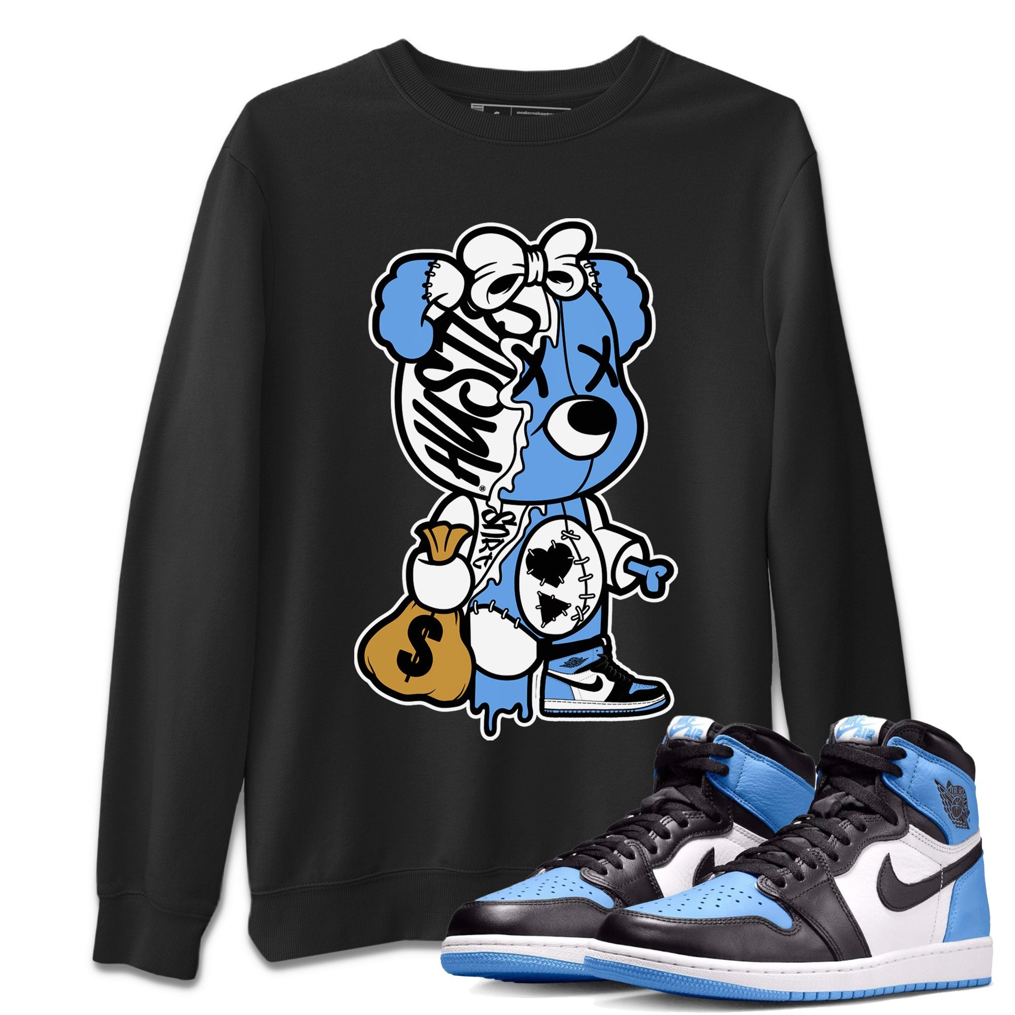 Stitched Hustle Bear snkmatch Tee - Air Jordan 1 UNC Toe