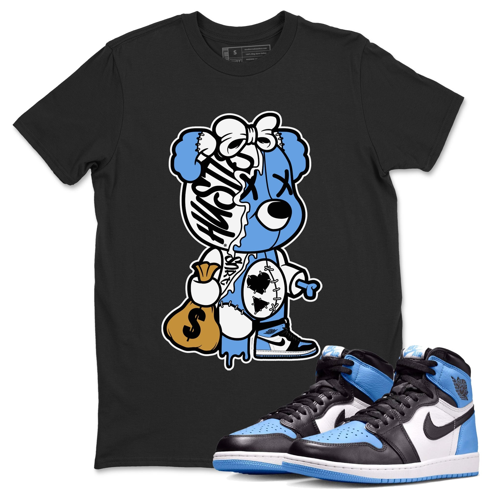 Stitched Hustle Bear snkmatch Tee - Air Jordan 1 UNC Toe