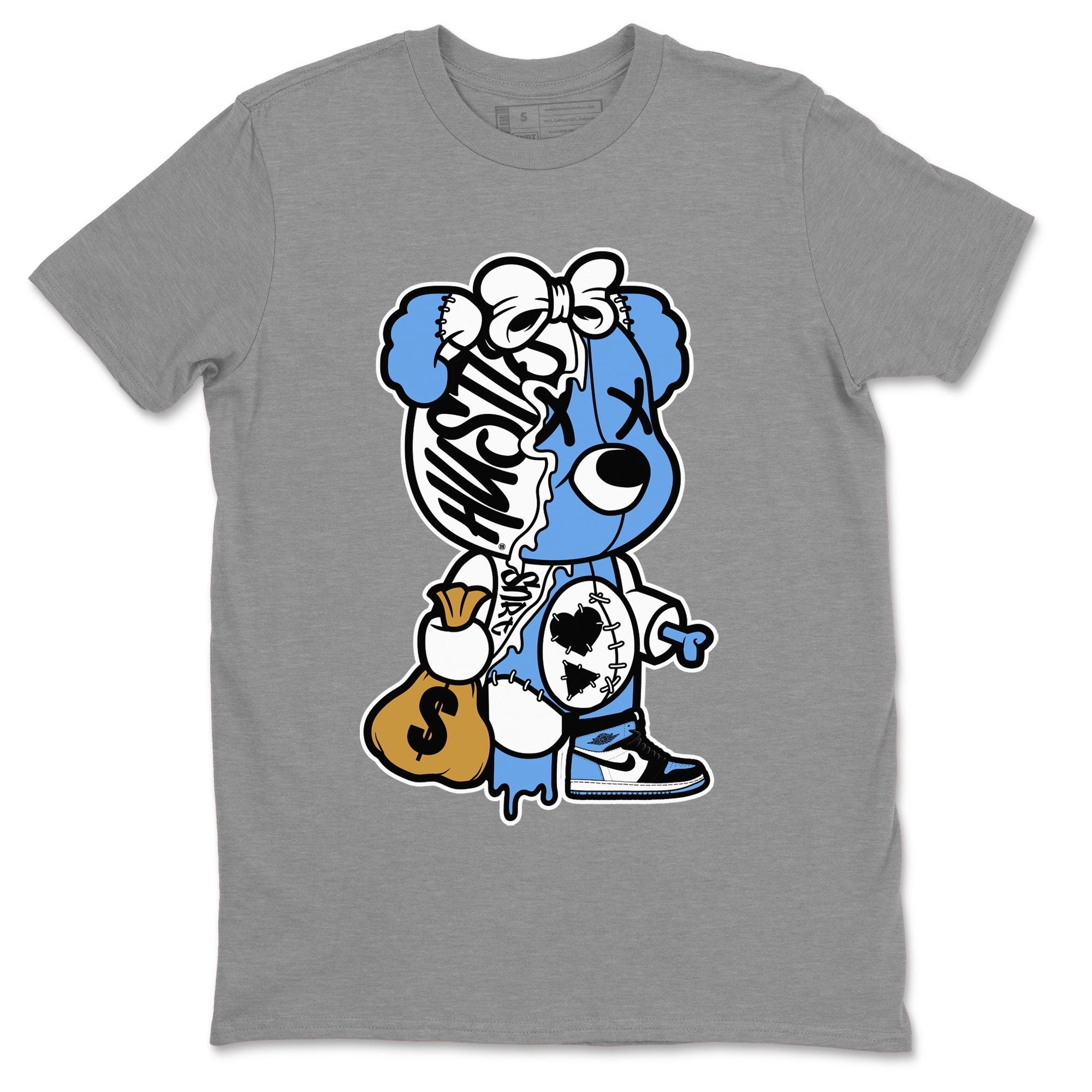 Stitched Hustle Bear snkmatch Tee - Air Jordan 1 UNC Toe