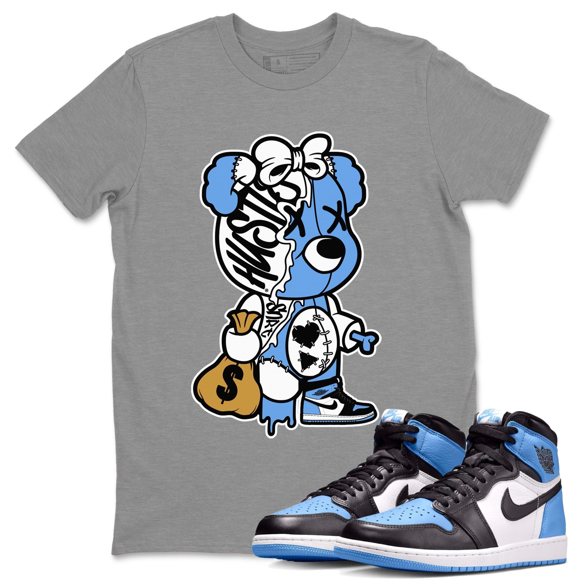Stitched Hustle Bear snkmatch Tee - Air Jordan 1 UNC Toe