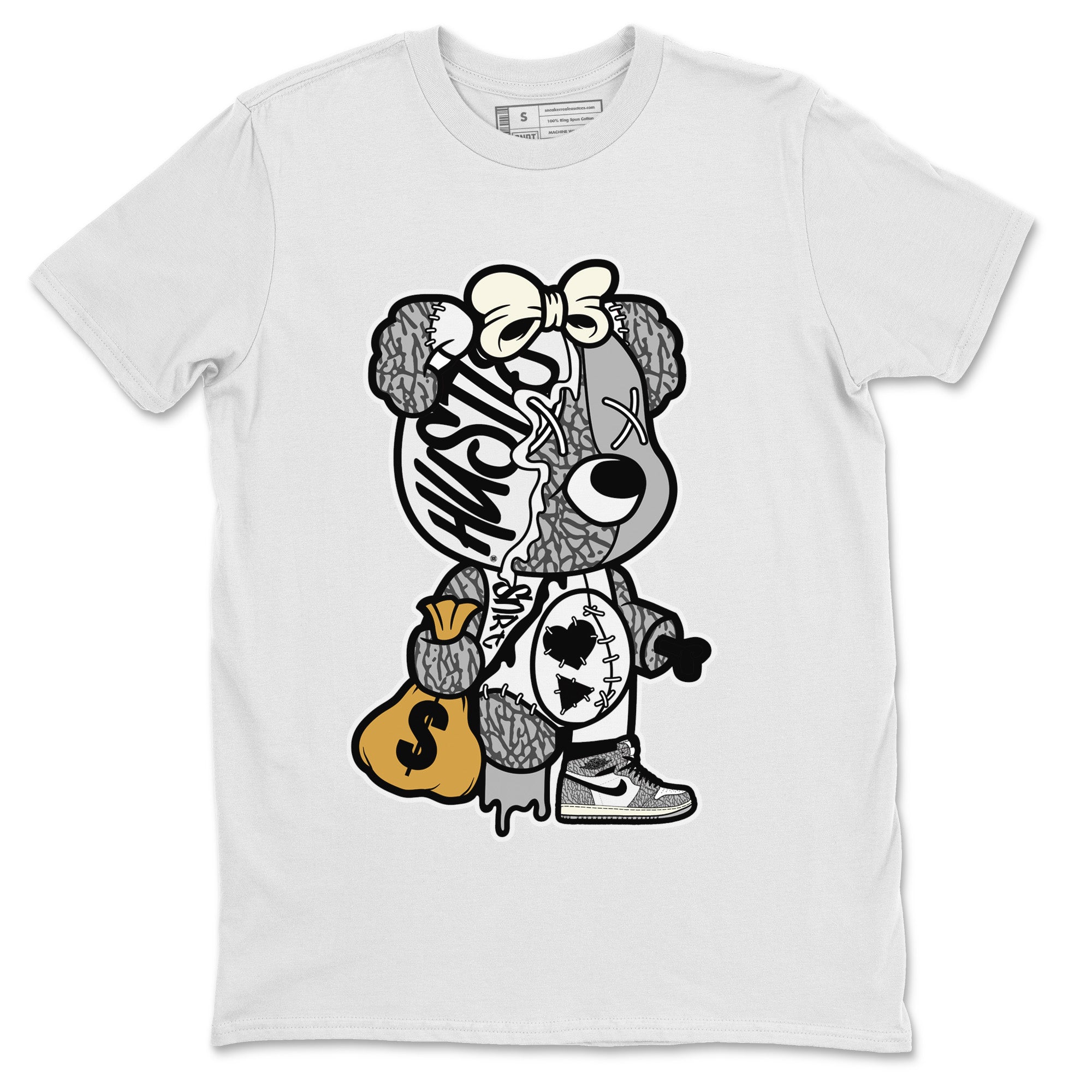 Stitched Hustle Bear Unisex Tops - Air Jordan 1 White Cement
