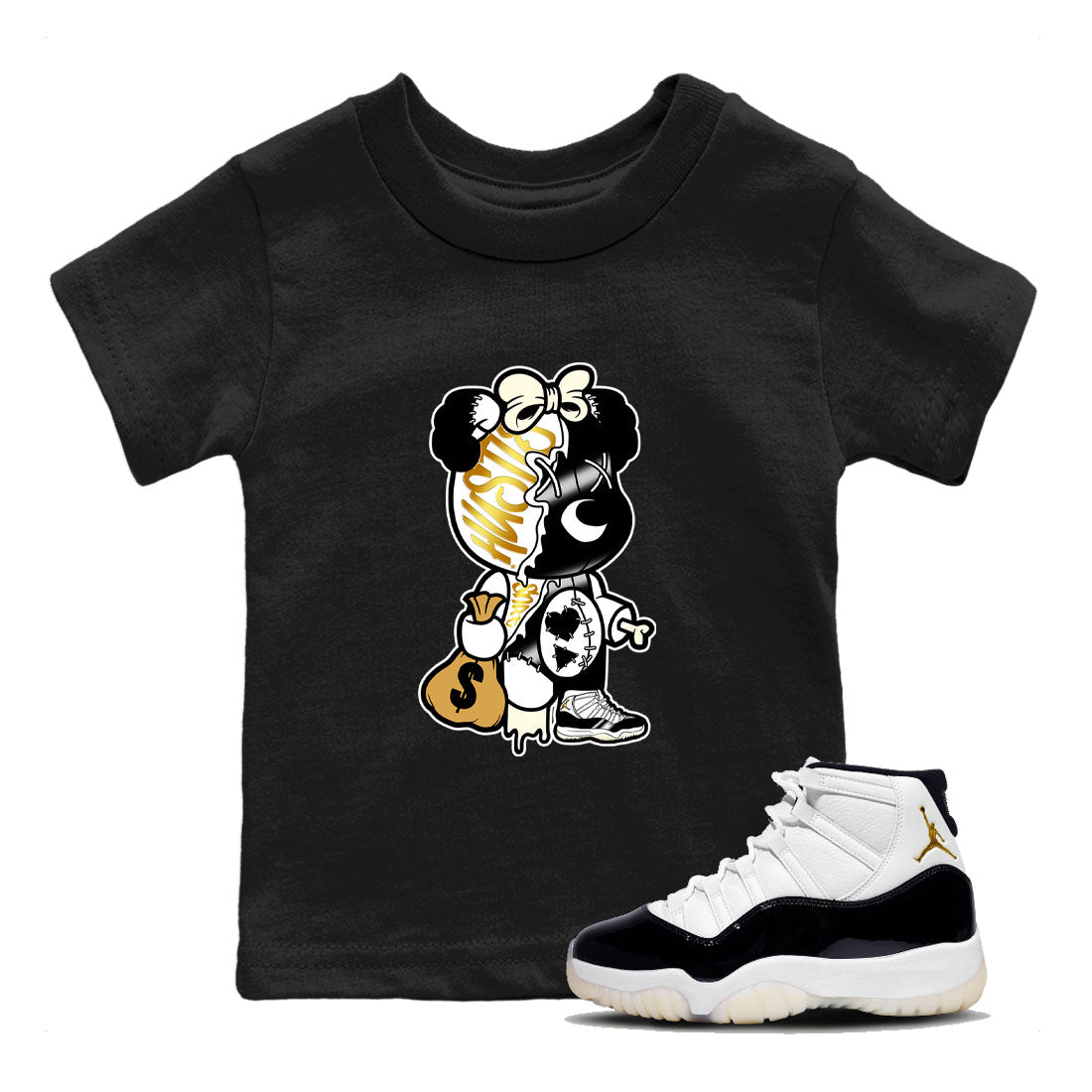 Stitched Hustle Bear snkmatch Tee Kids - Air Jordan 11 Gratitude