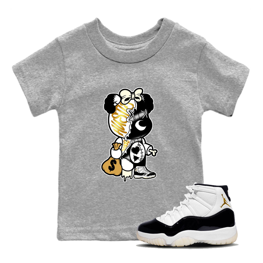 Stitched Hustle Bear snkmatch Tee Kids - Air Jordan 11 Gratitude