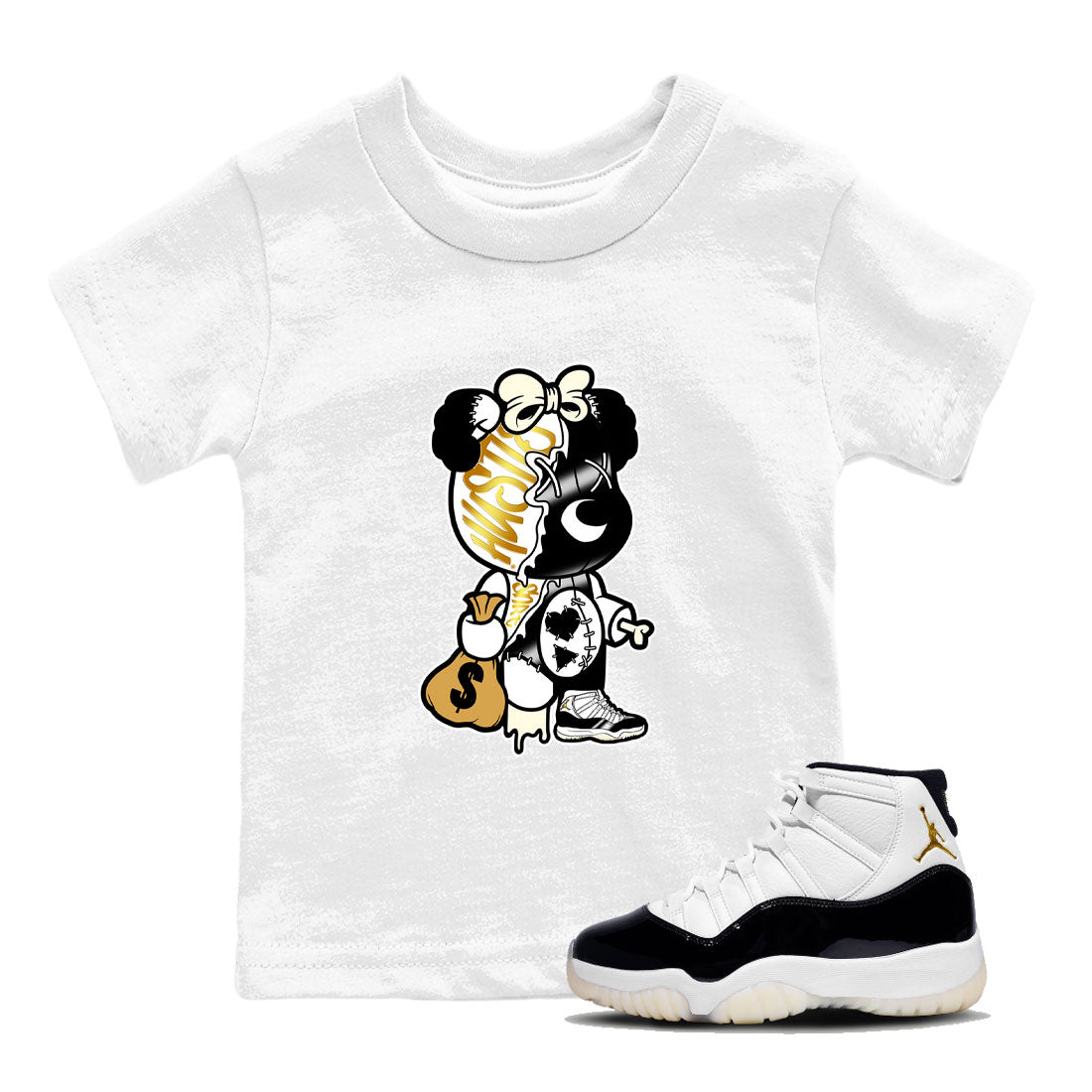 Stitched Hustle Bear snkmatch Tee Kids - Air Jordan 11 Gratitude