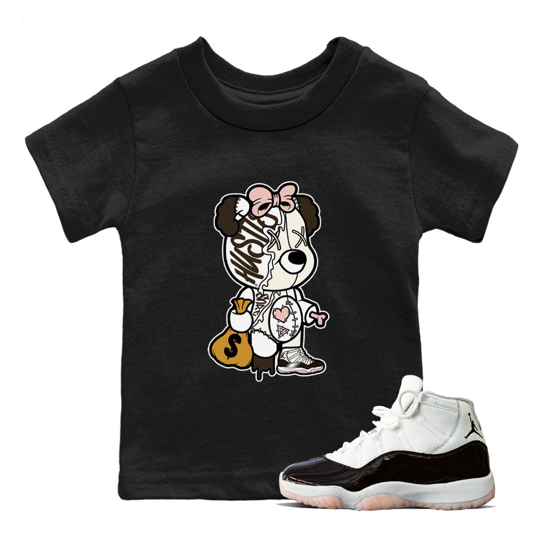 Stitched Hustle Bear snkmatch Tee Kids - Air Jordan 11 Neapolitan