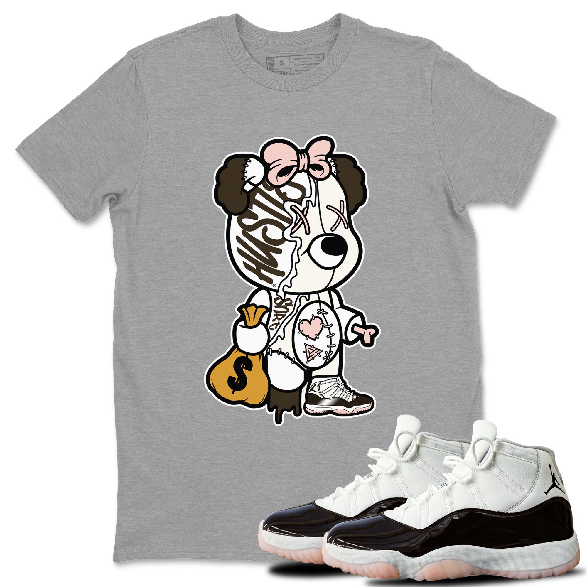 Stitched Hustle Bear snkmatch Tee - Air Jordan 11 Neapolitan