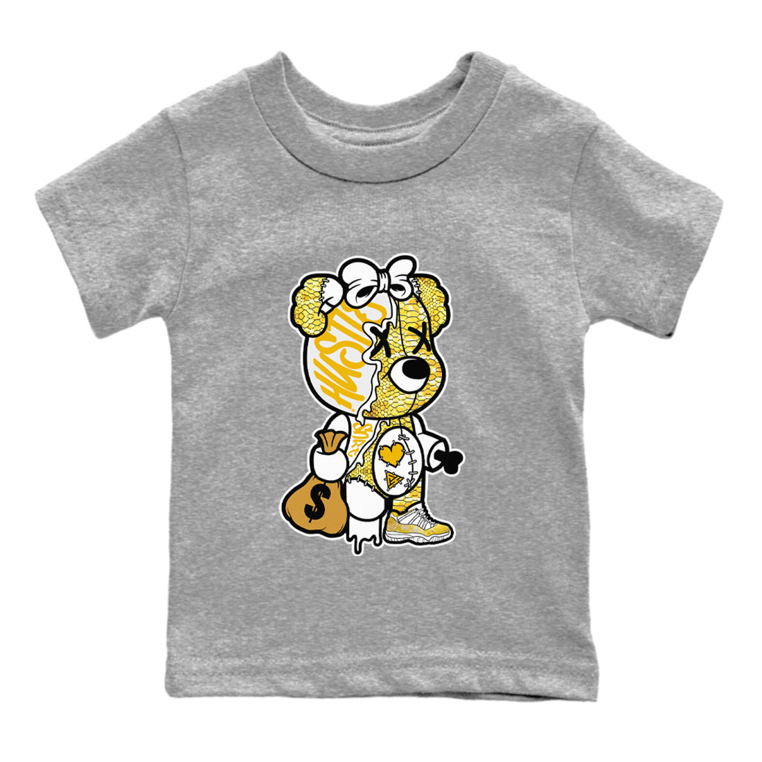Stitched Hustle Bear Kids Tops - Air Jordan 11 Yellow Python