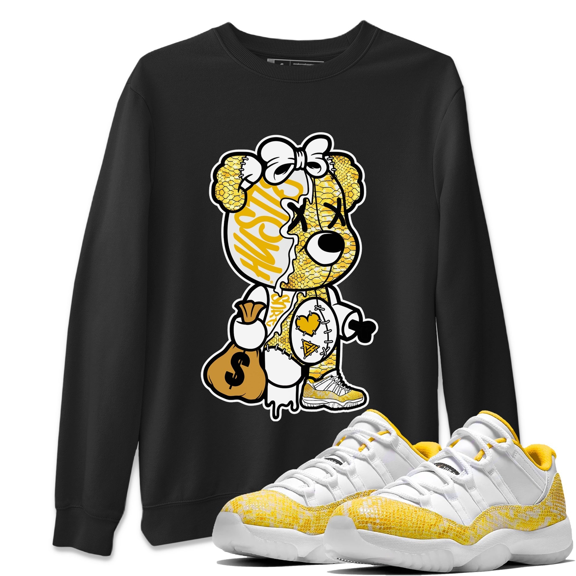 Stitched Hustle Bear Unisex Tops - Air Jordan 11 Yellow Python