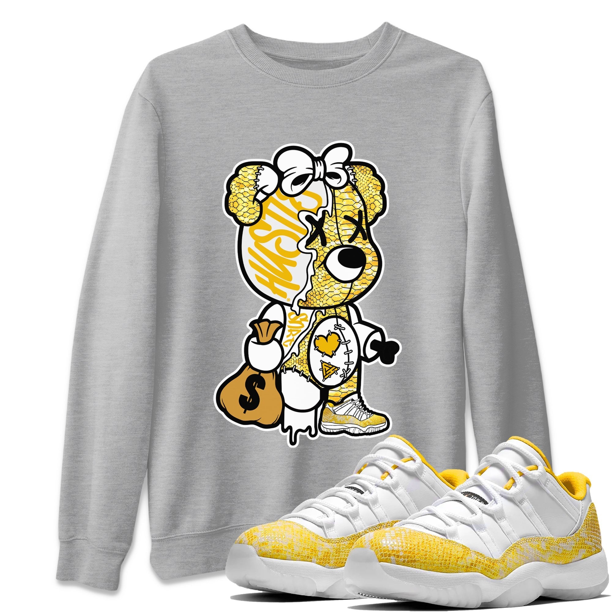 Stitched Hustle Bear Unisex Tops - Air Jordan 11 Yellow Python