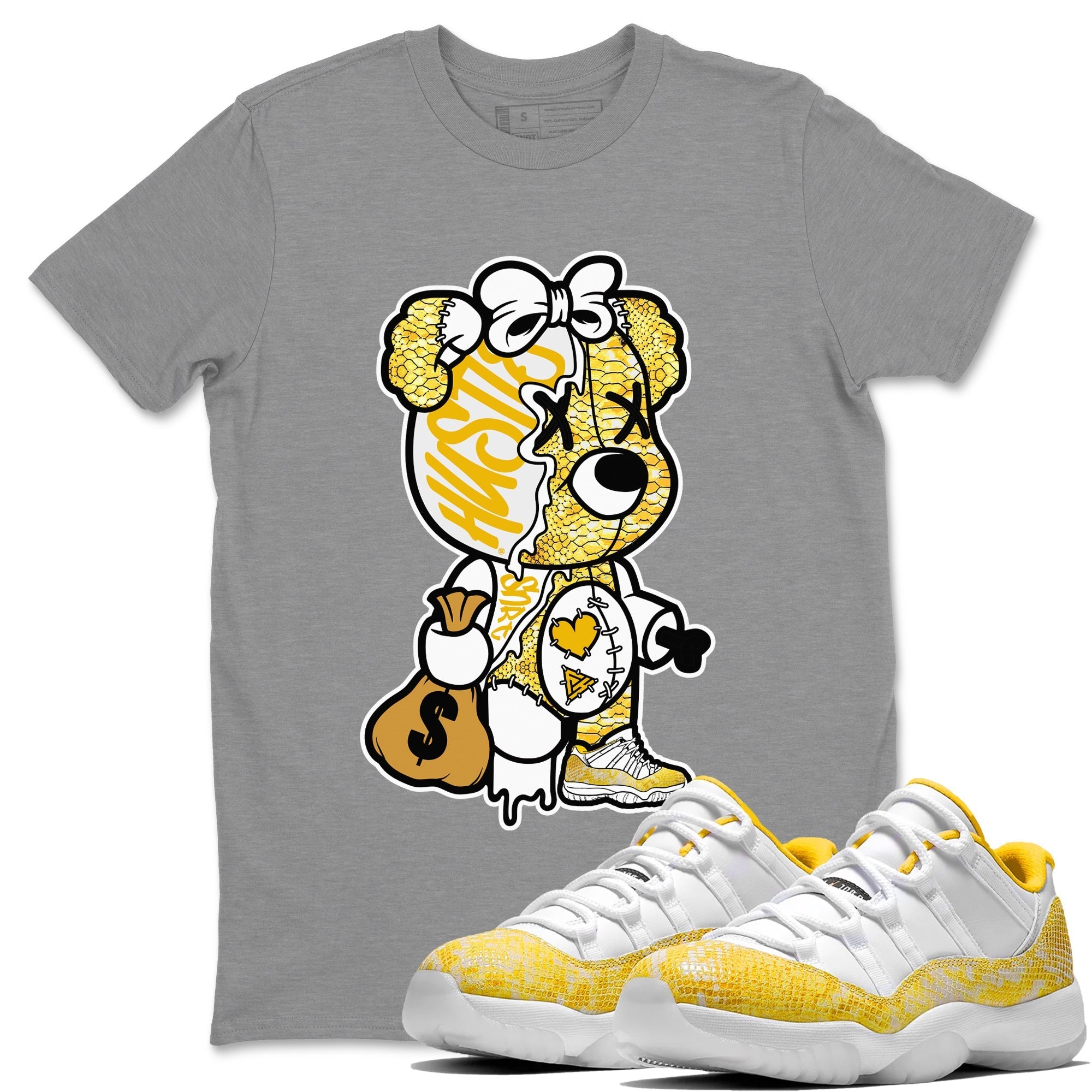 Stitched Hustle Bear Unisex Tops - Air Jordan 11 Yellow Python