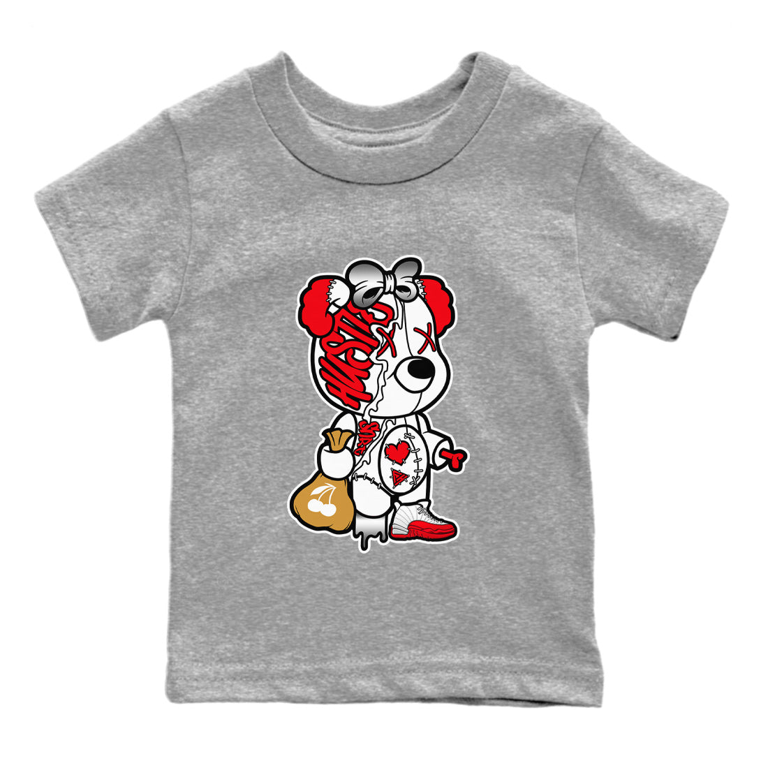 Stitched Hustle Bear Kids Tops - Air Jordan 12 Cherry