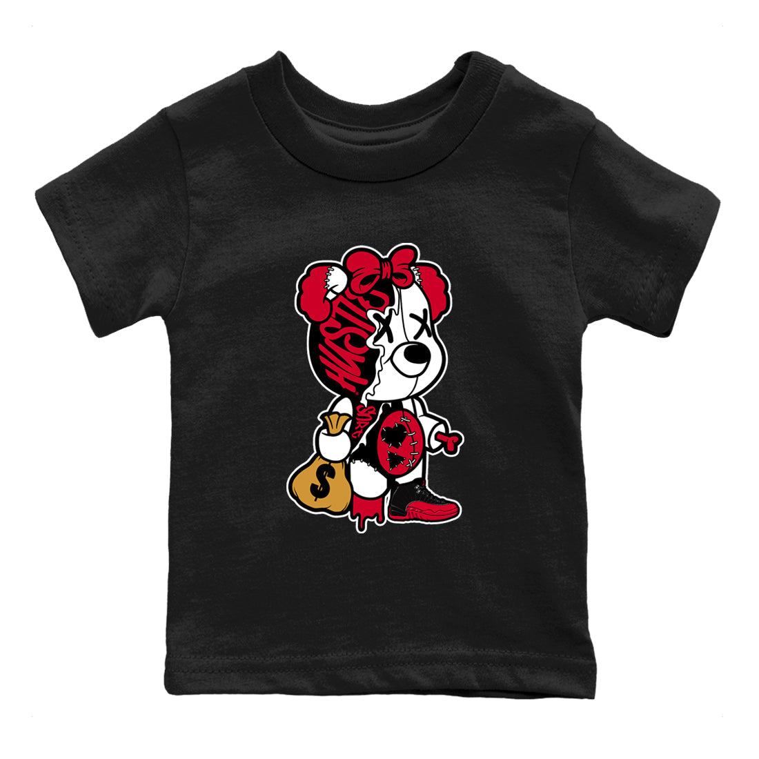Stitched Hustle Bear snkmatch Tees Kids - Air Jordan 12 Flu Game