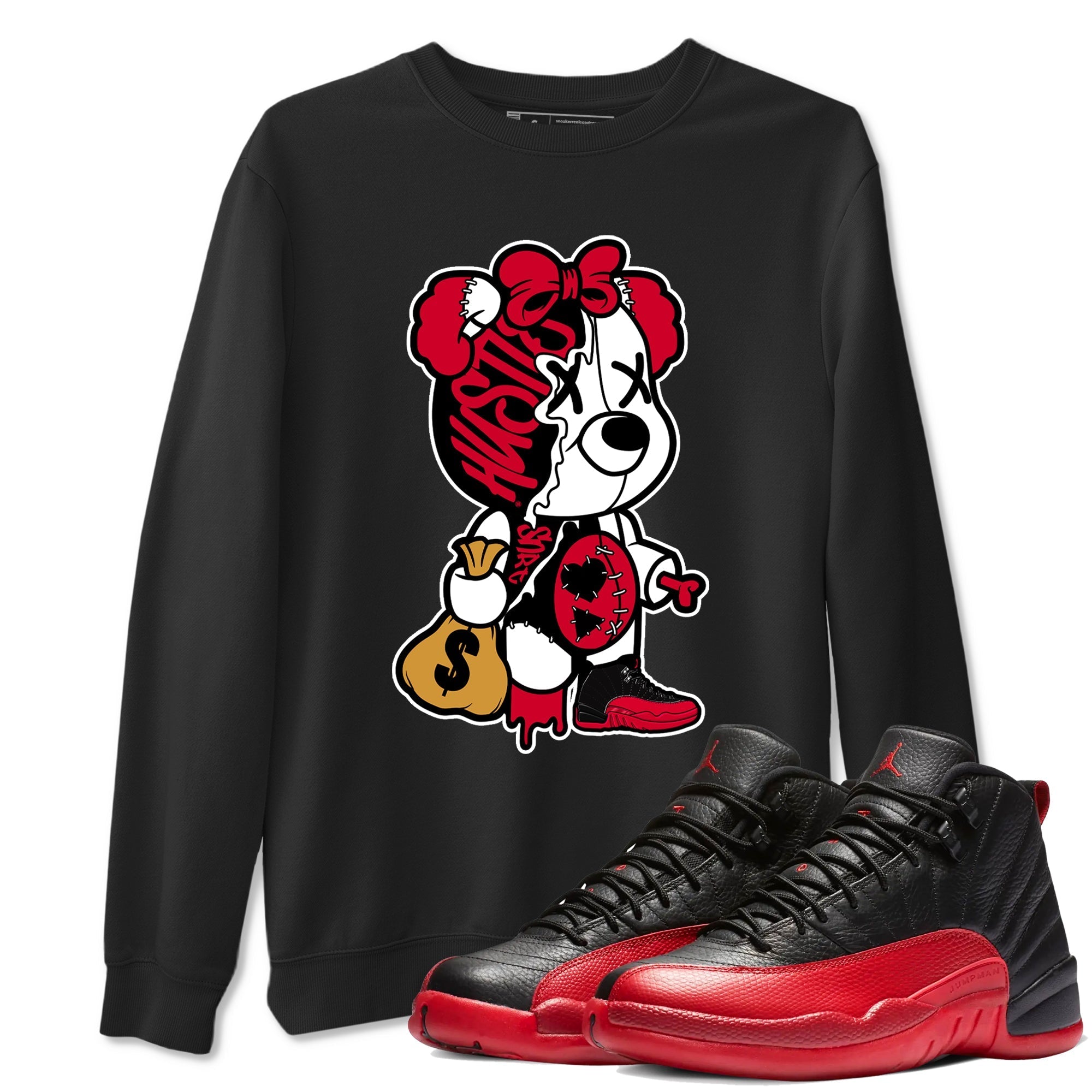 Stitched Hustle Bear snkmatch Tees - Air Jordan 12 Flu Game