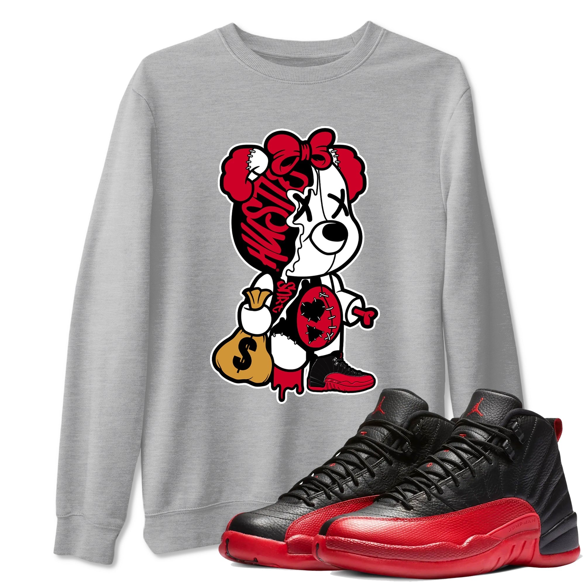 Stitched Hustle Bear snkmatch Tees - Air Jordan 12 Flu Game