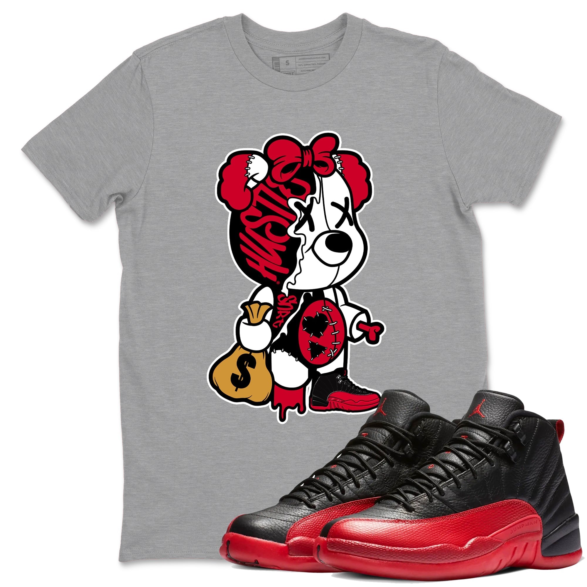 Stitched Hustle Bear snkmatch Tees - Air Jordan 12 Flu Game