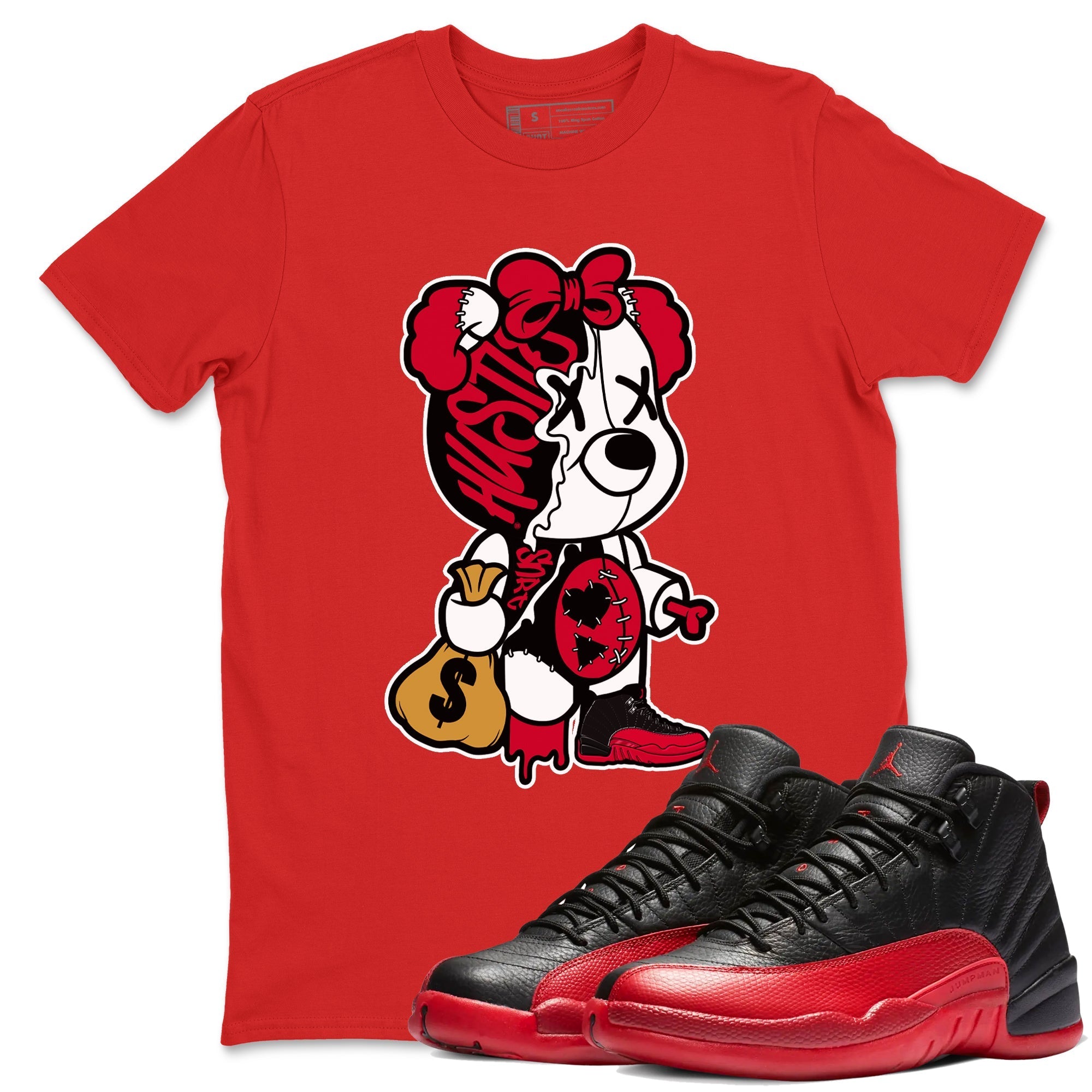 Stitched Hustle Bear snkmatch Tees - Air Jordan 12 Flu Game