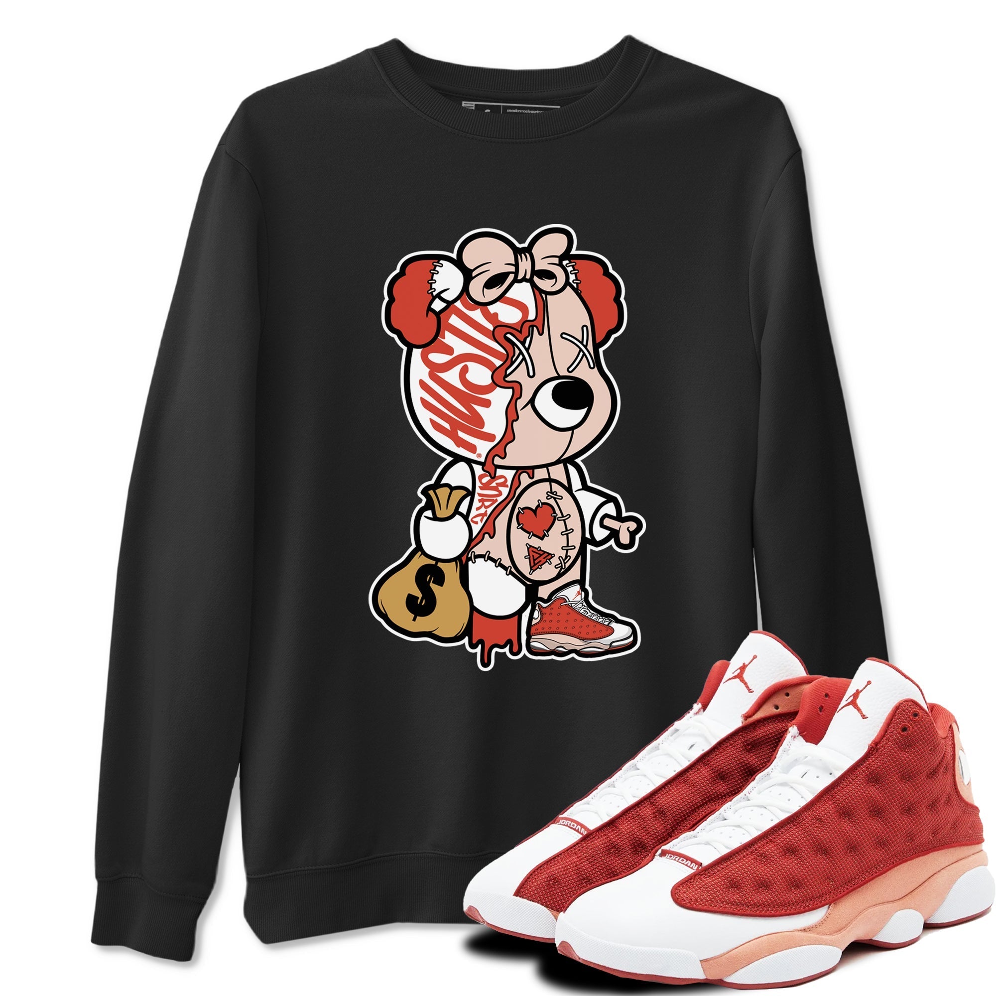 Stitched Hustle Bear snkmatch Tees - Air Jordan 13 Dune Red