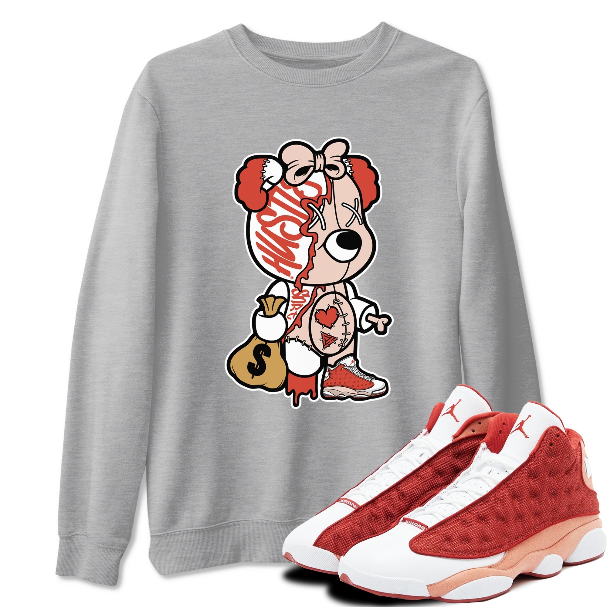 Stitched Hustle Bear snkmatch Tees - Air Jordan 13 Dune Red
