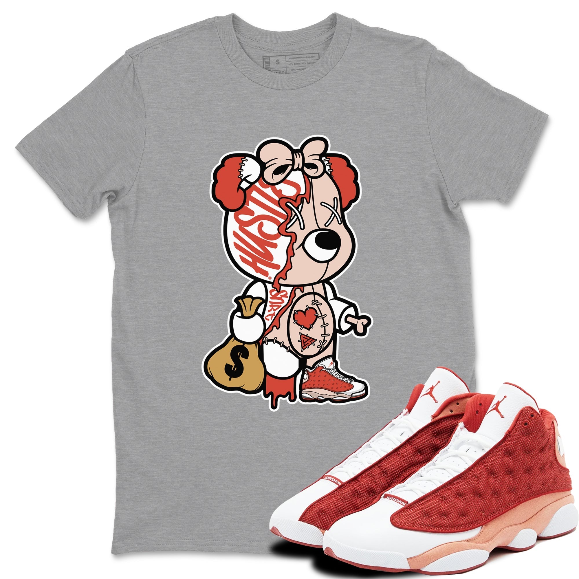 Stitched Hustle Bear snkmatch Tees - Air Jordan 13 Dune Red