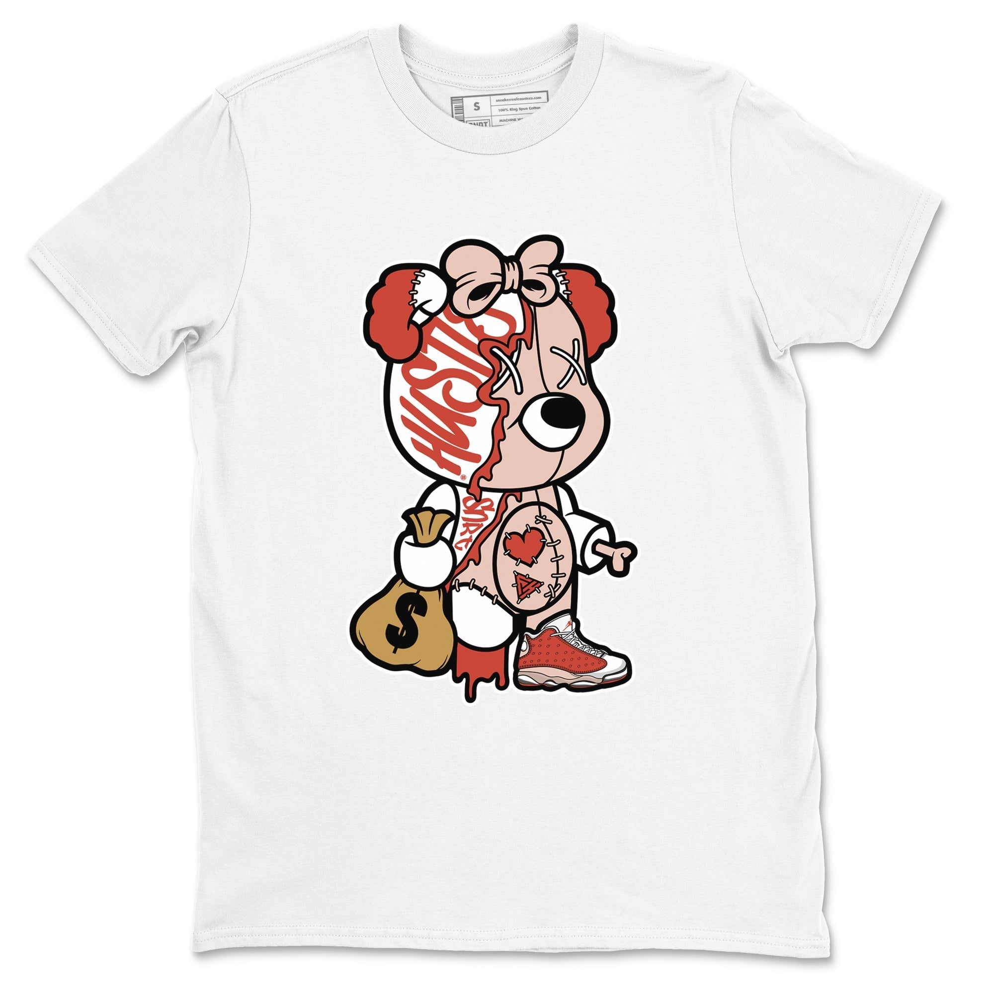 Stitched Hustle Bear snkmatch Tees - Air Jordan 13 Dune Red