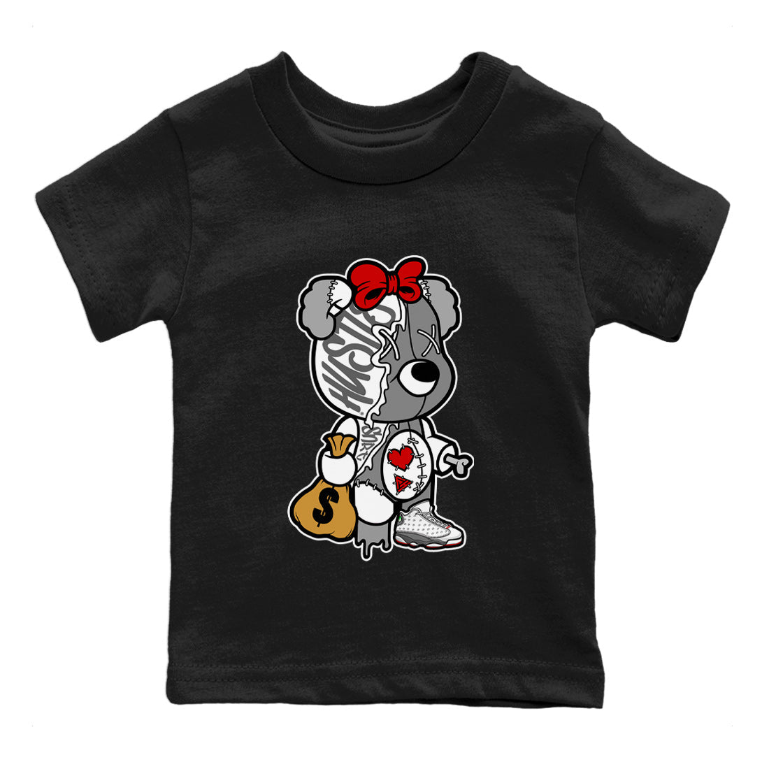 Stitched Hustle Bear Kids Tops - Air Jordan 13 Wolf Grey
