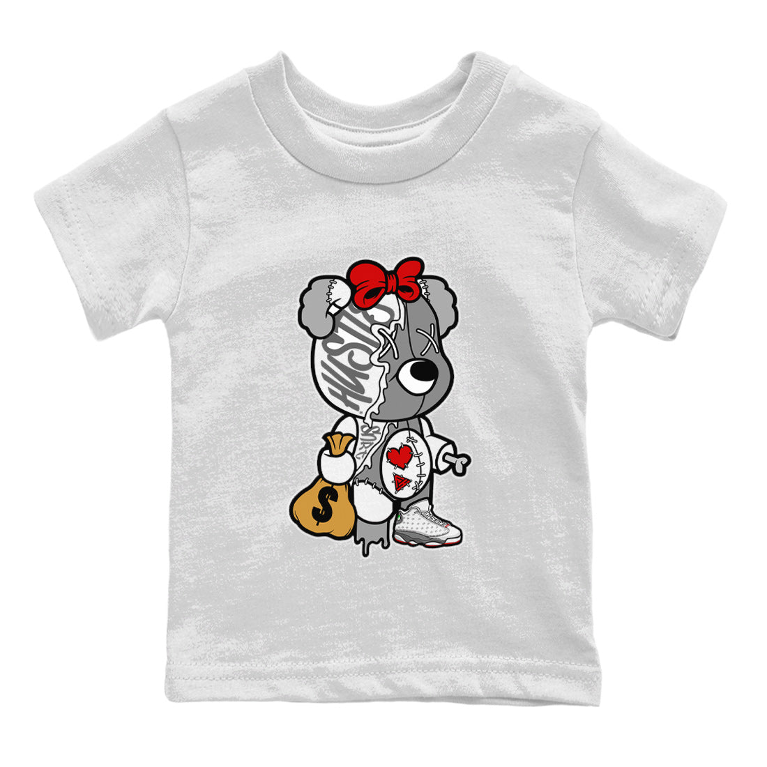 Stitched Hustle Bear Kids Tops - Air Jordan 13 Wolf Grey