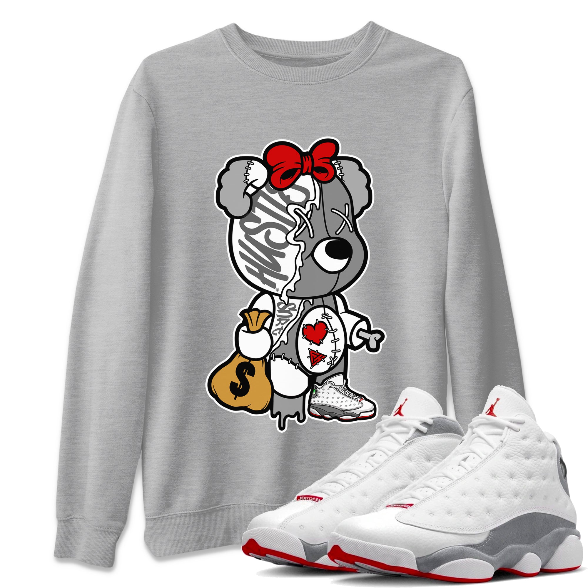 Stitched Hustle Bear Unisex Tops - Air Jordan 13 Wolf Grey