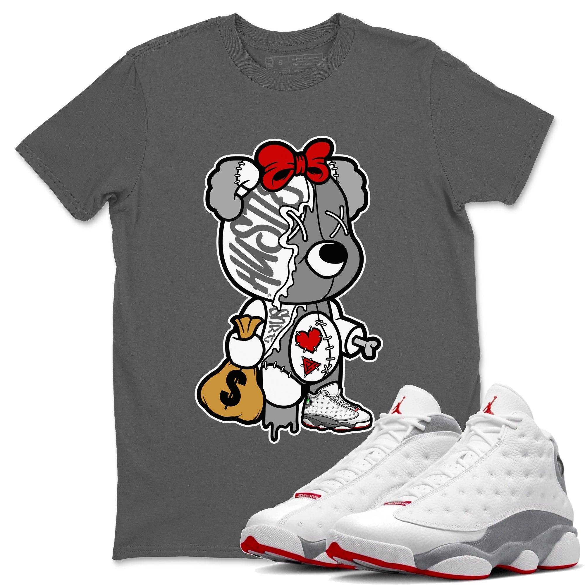 Stitched Hustle Bear Unisex Tops - Air Jordan 13 Wolf Grey