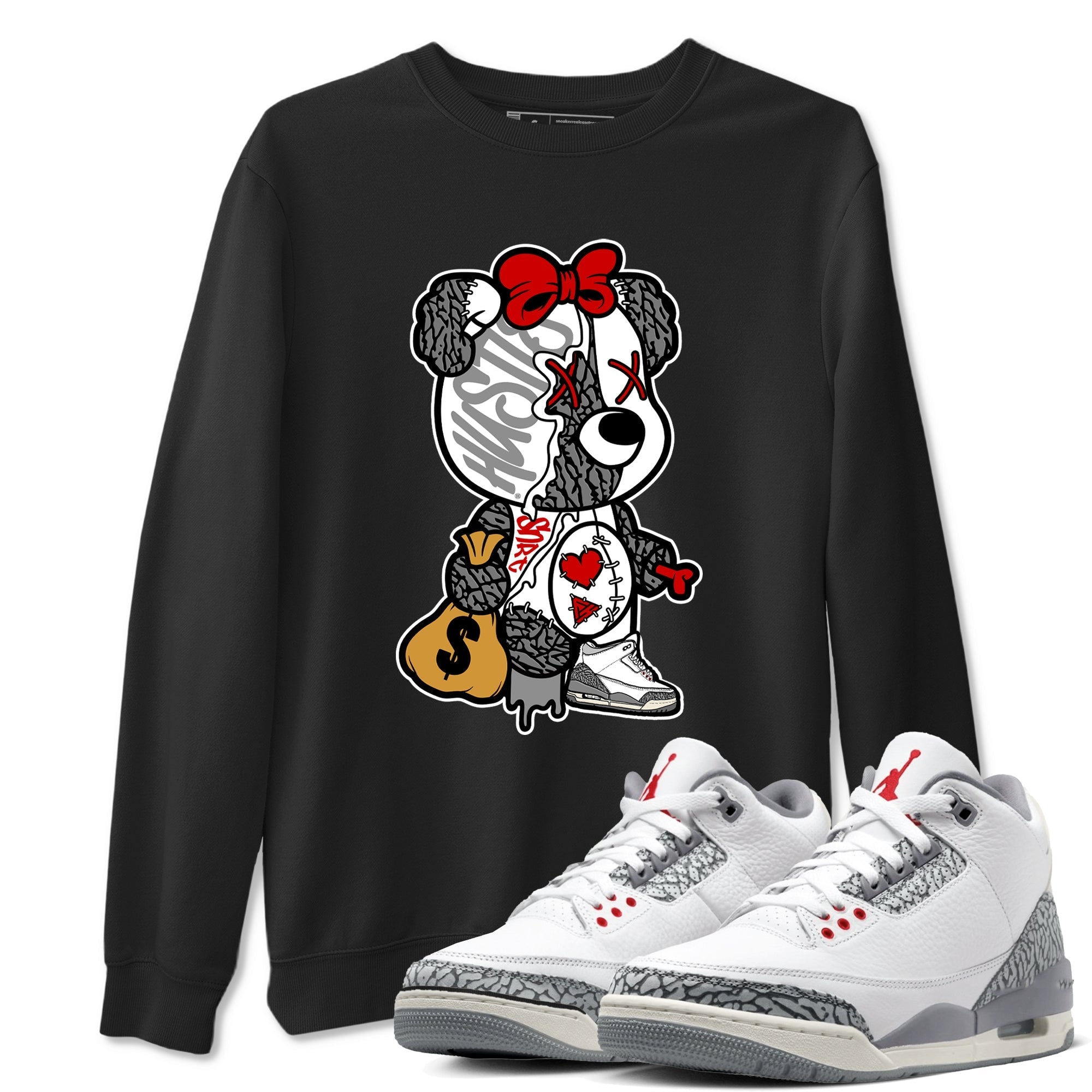 Stitched Hustle Bear snkmatch Tees - Air Jordan 3 Cement Grey