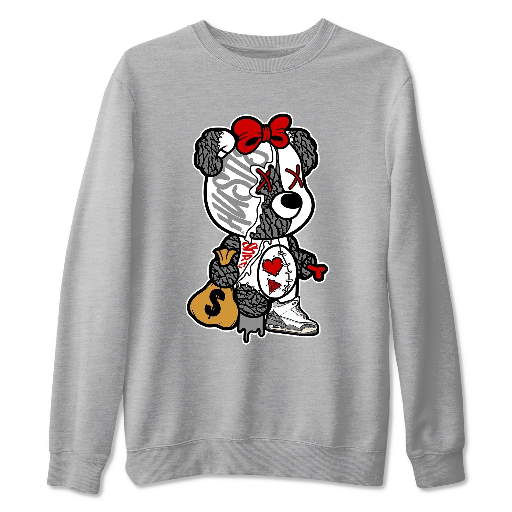 Stitched Hustle Bear snkmatch Tees - Air Jordan 3 Cement Grey
