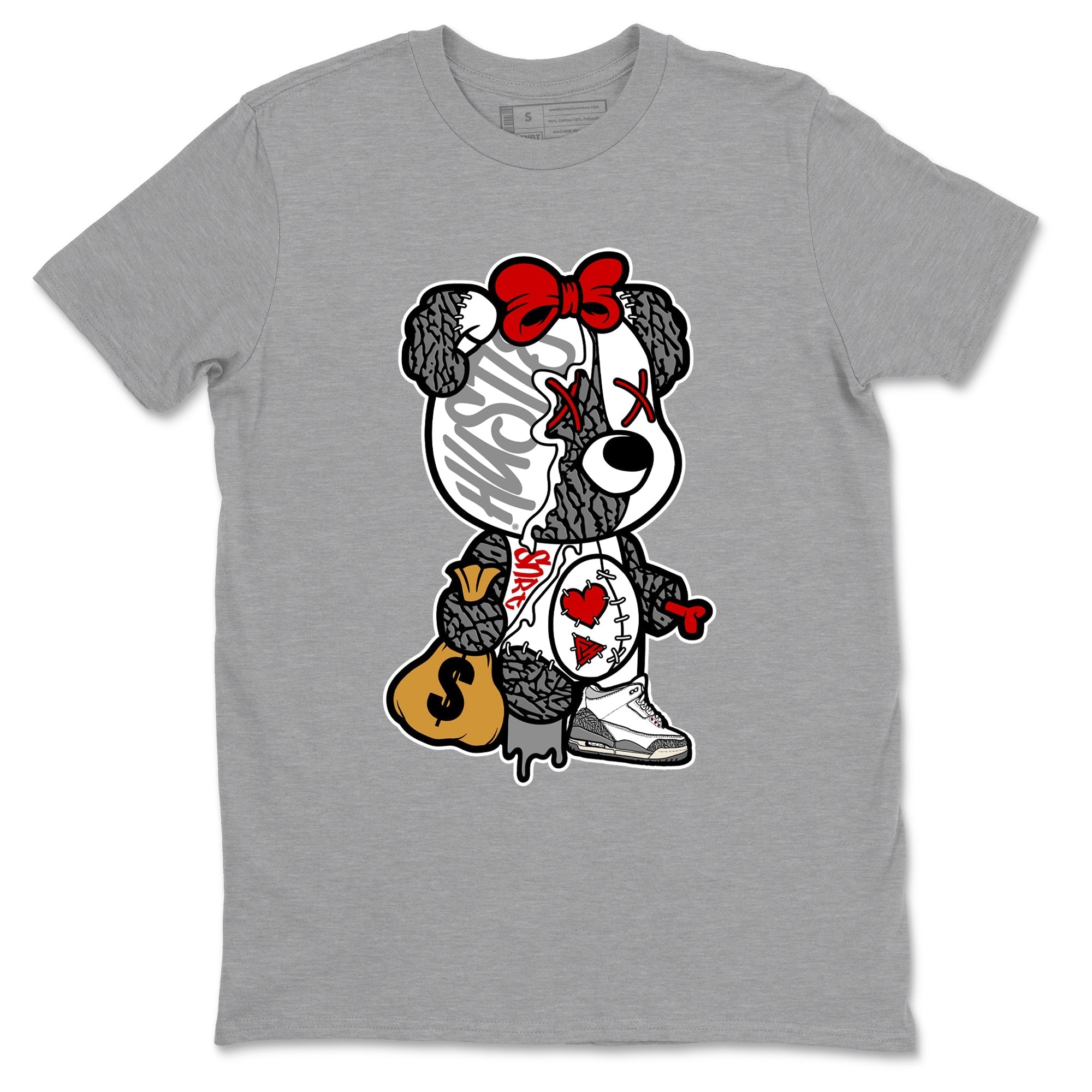 Stitched Hustle Bear snkmatch Tees - Air Jordan 3 Cement Grey