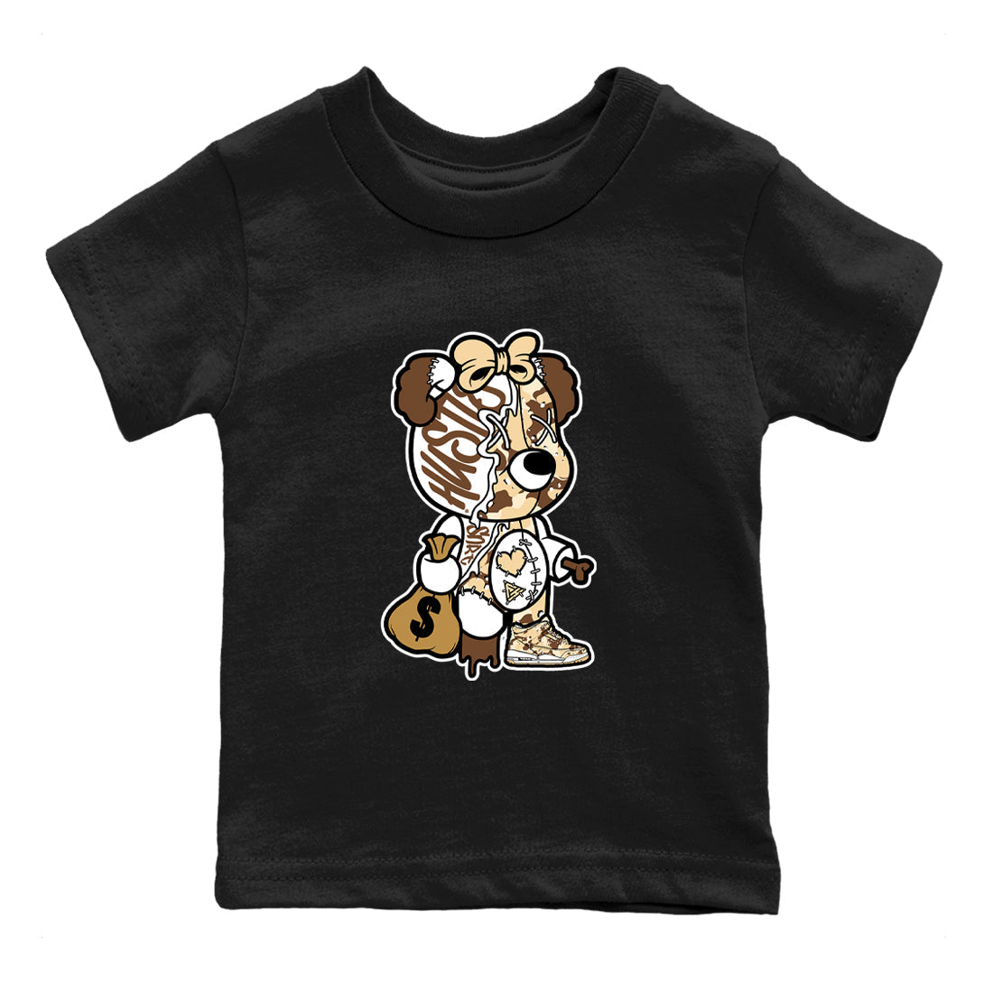 Stitched Hustle Bear snkmatch Tees Kids - Air Jordan 3 Desert Camo
