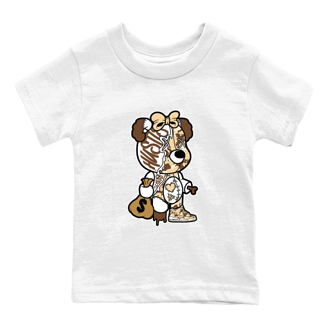 Stitched Hustle Bear snkmatch Tees Kids - Air Jordan 3 Desert Camo