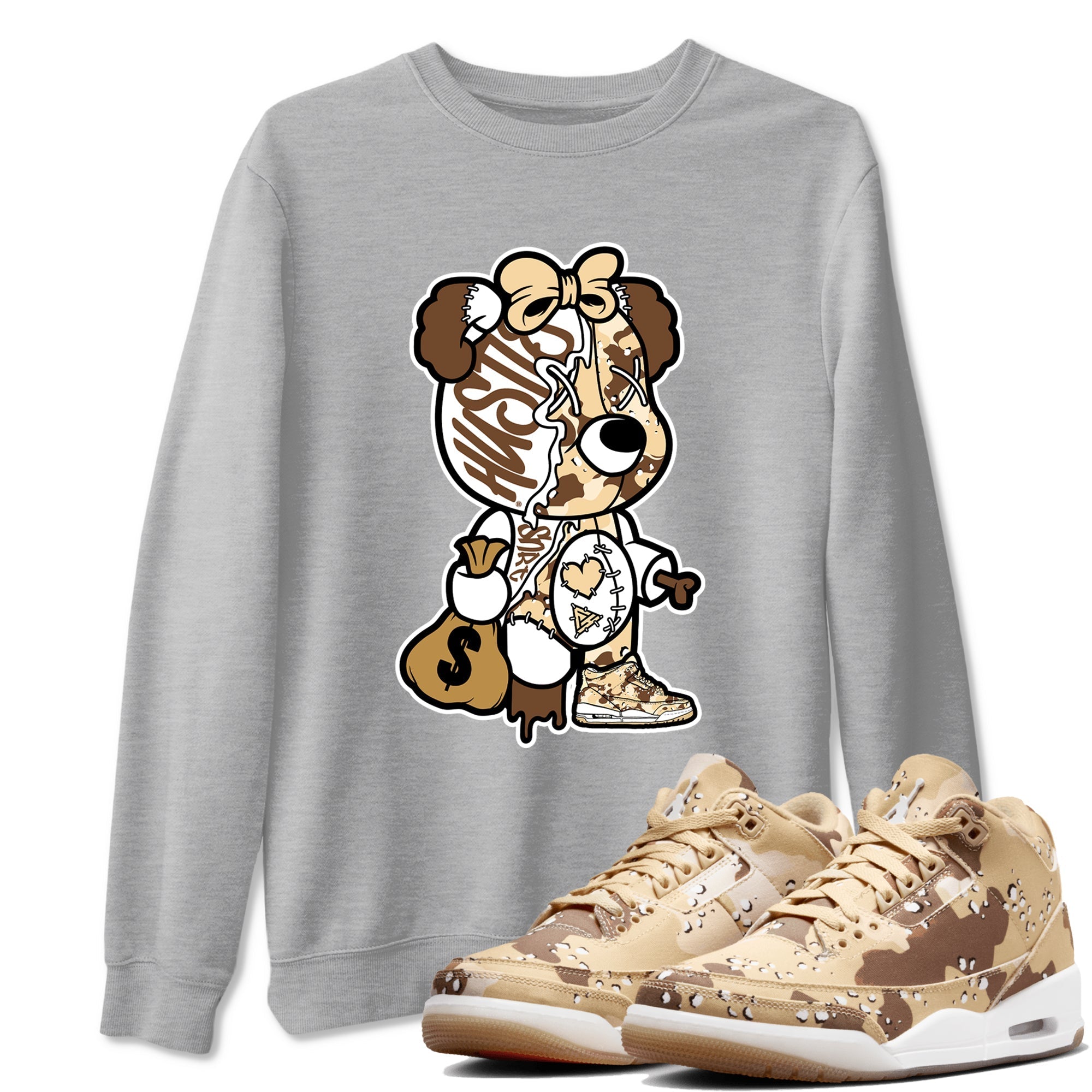 Stitched Hustle Bear snkmatch Tees - Air Jordan 3 Desert Camo