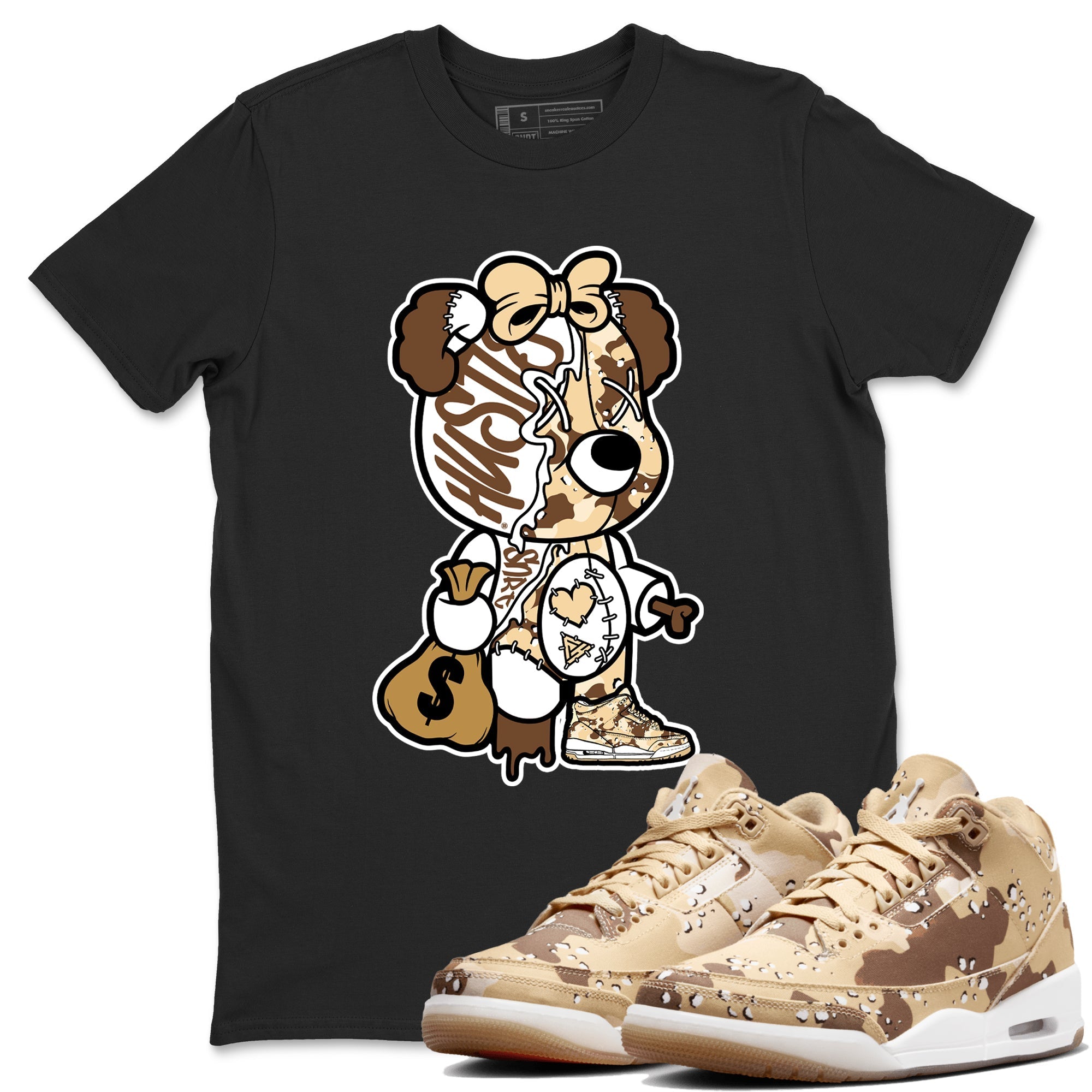 Stitched Hustle Bear snkmatch Tees - Air Jordan 3 Desert Camo