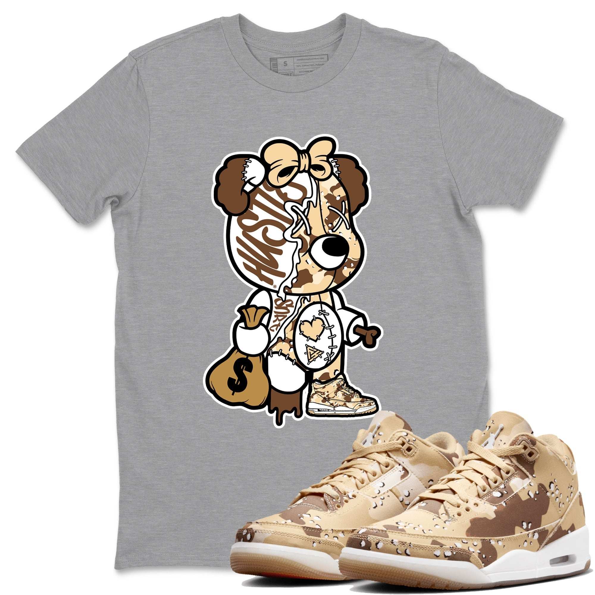 Stitched Hustle Bear snkmatch Tees - Air Jordan 3 Desert Camo