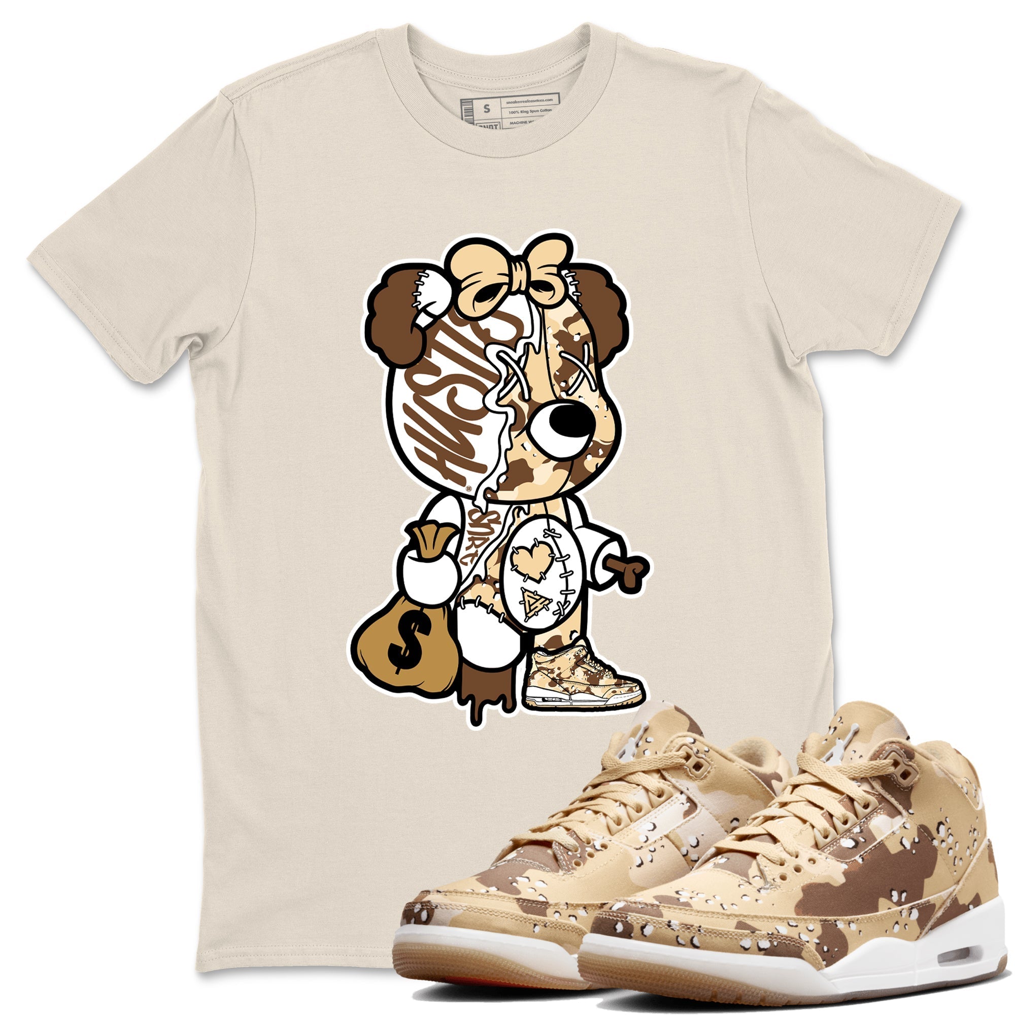 Stitched Hustle Bear snkmatch Tees - Air Jordan 3 Desert Camo