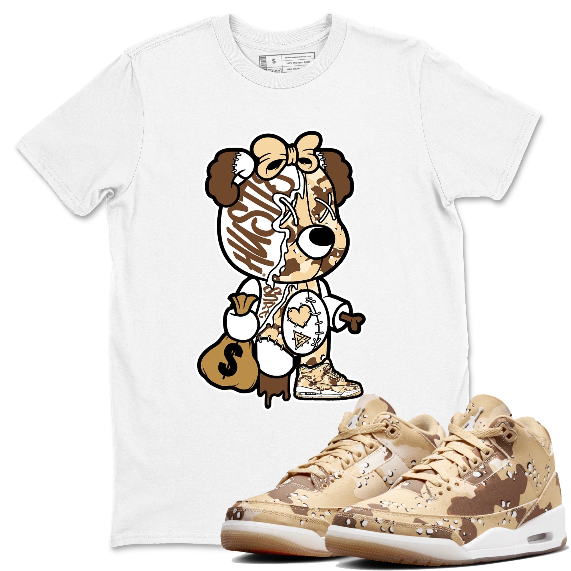 Stitched Hustle Bear snkmatch Tees - Air Jordan 3 Desert Camo