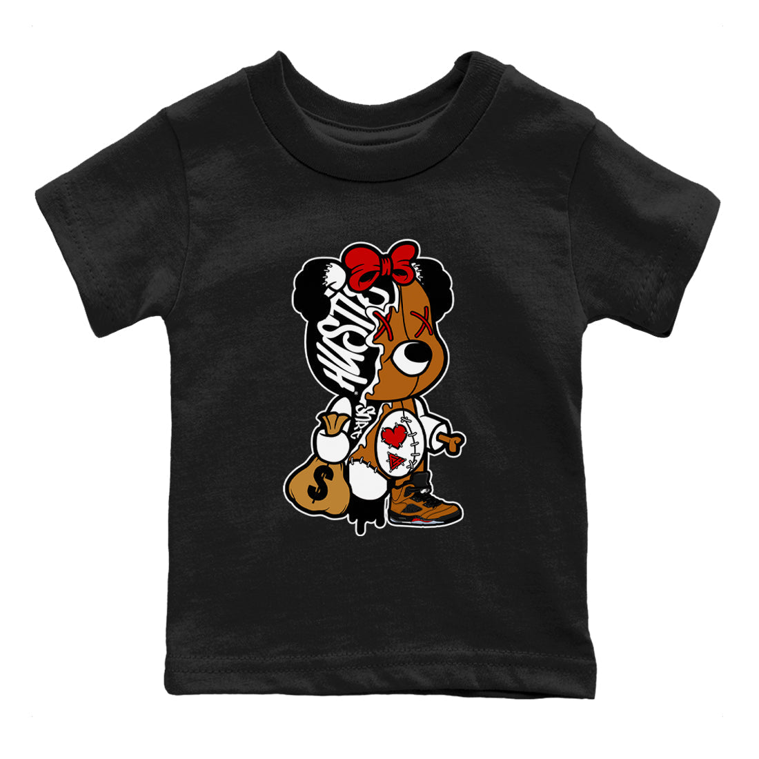 Stitched Hustle Bear snkmatch Tees Kids - Air Jordan 5 Archaeo Brown