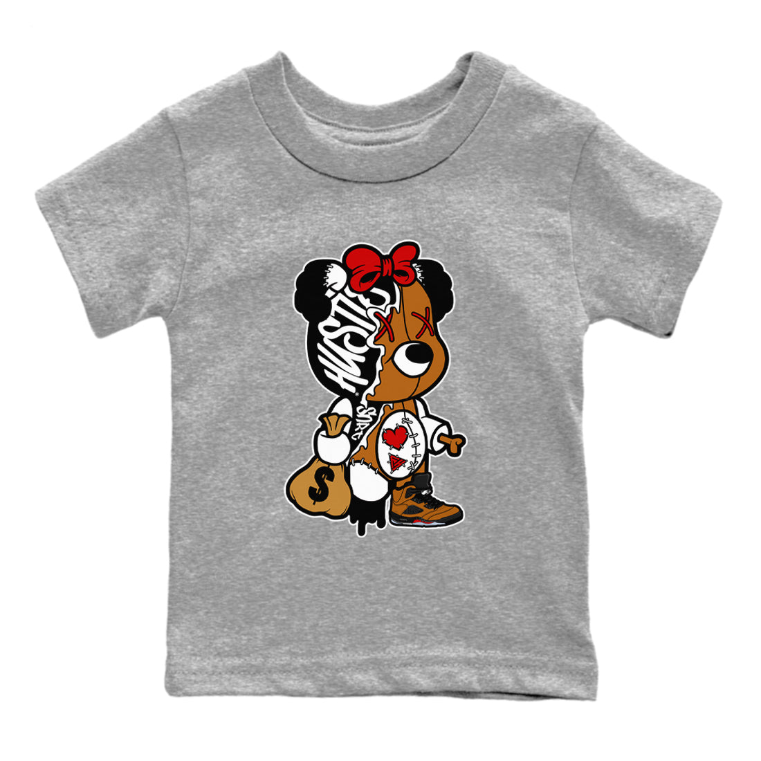 Stitched Hustle Bear snkmatch Tees Kids - Air Jordan 5 Archaeo Brown