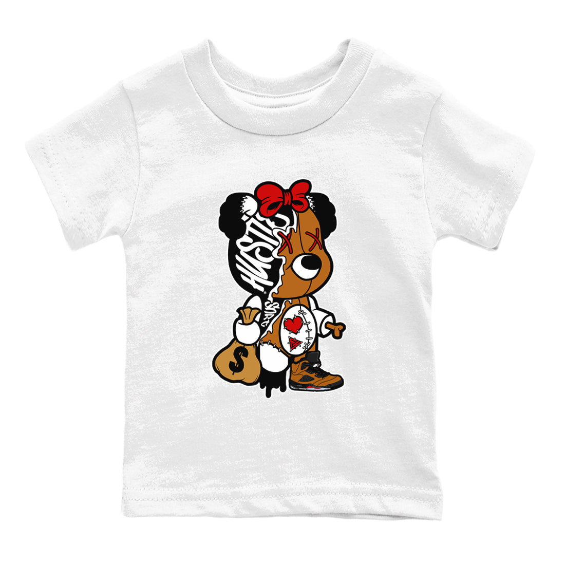 Stitched Hustle Bear snkmatch Tees Kids - Air Jordan 5 Archaeo Brown