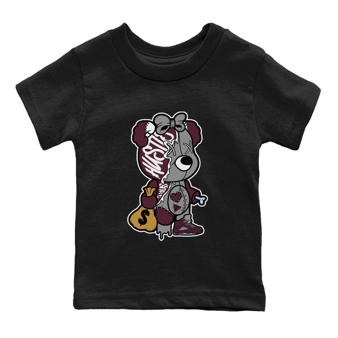 Stitched Hustle Bear snkmatch Tee Kids - Air Jordan 5 Burgundy