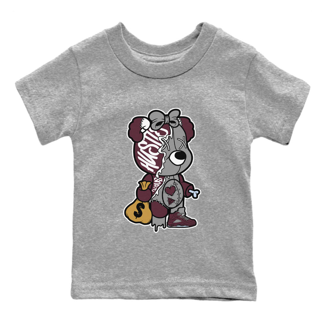 Stitched Hustle Bear snkmatch Tee Kids - Air Jordan 5 Burgundy