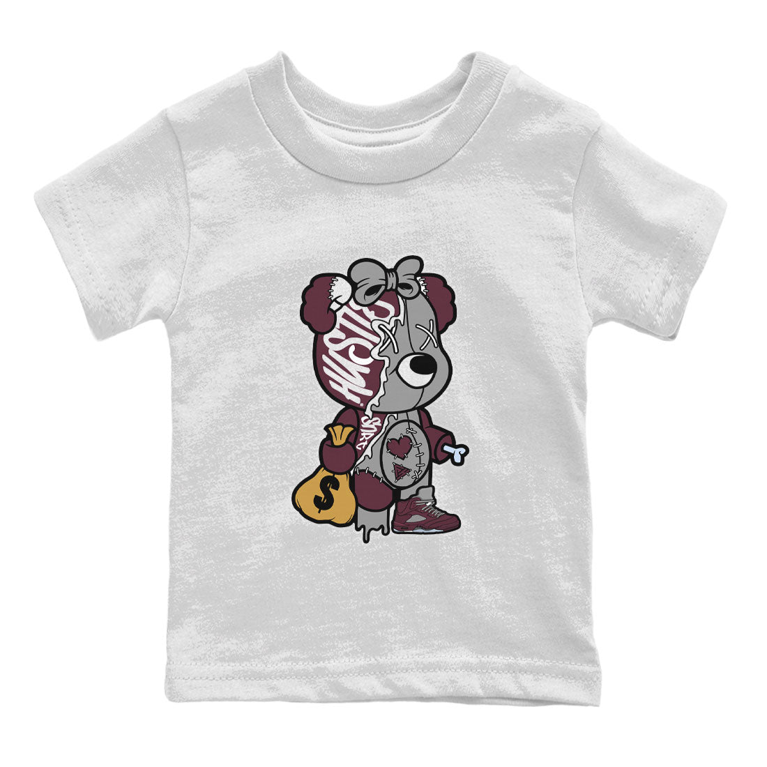 Stitched Hustle Bear snkmatch Tee Kids - Air Jordan 5 Burgundy
