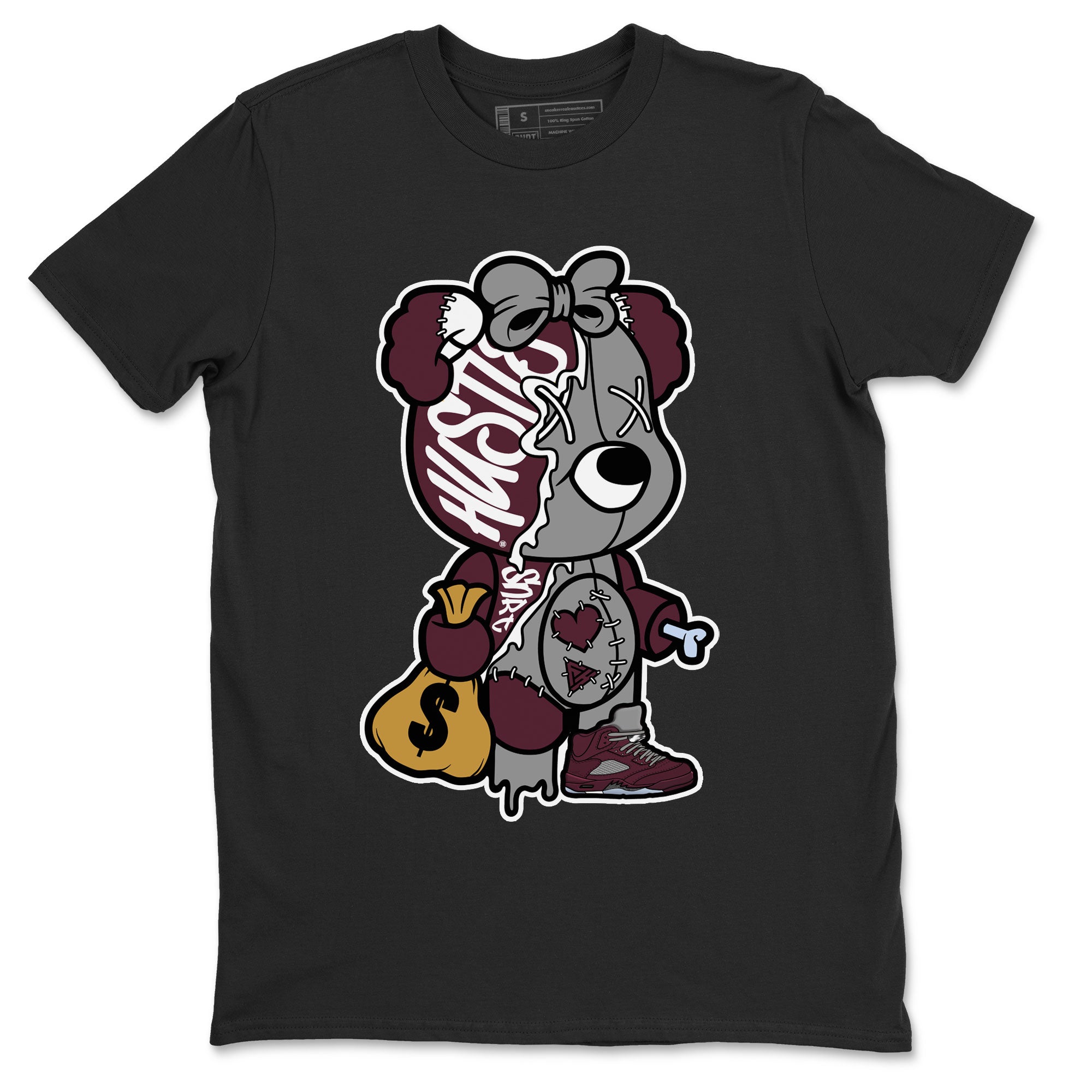 Stitched Hustle Bear snkmatch Tee - Air Jordan 5 Burgundy