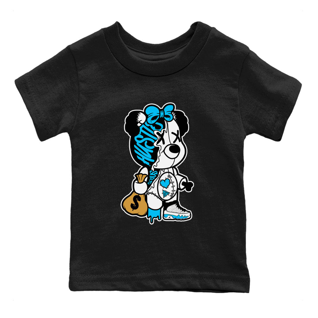 Stitched Hustle Bear snkmatch Tees Kids - Air Jordan 9 Powder Blue