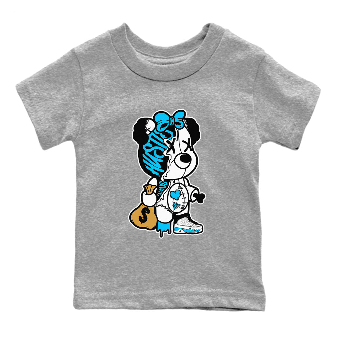 Stitched Hustle Bear snkmatch Tees Kids - Air Jordan 9 Powder Blue