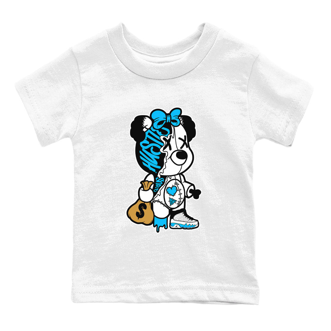 Stitched Hustle Bear snkmatch Tees Kids - Air Jordan 9 Powder Blue