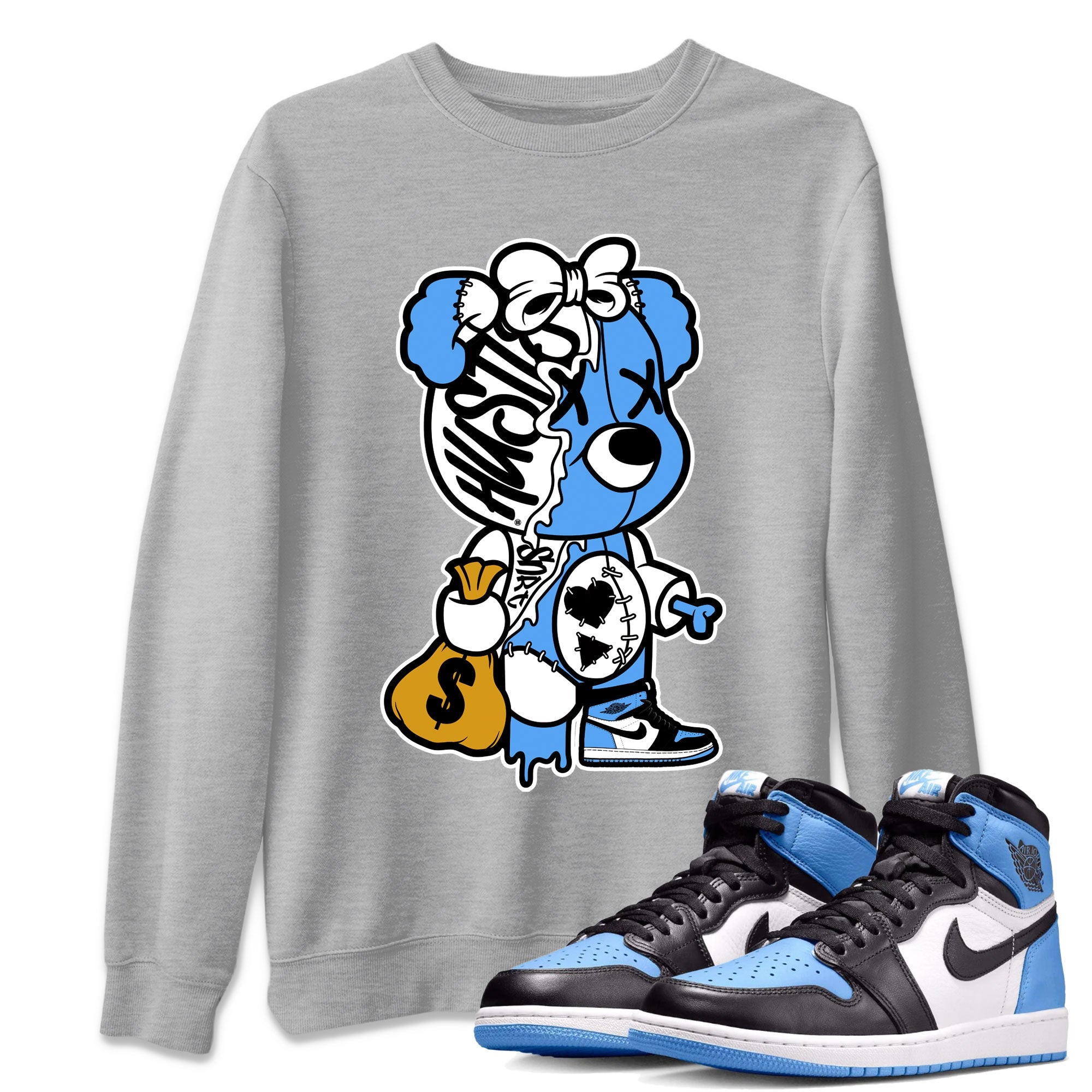 Stitched Hustle Bear snkmatch Tee - Air Jordan 1 UNC Toe